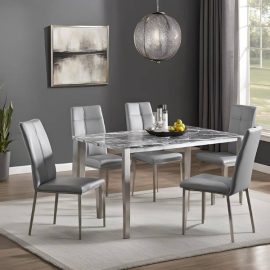 5-Piece Faux Marble Dining Table Set for Kitchen and Dining Room